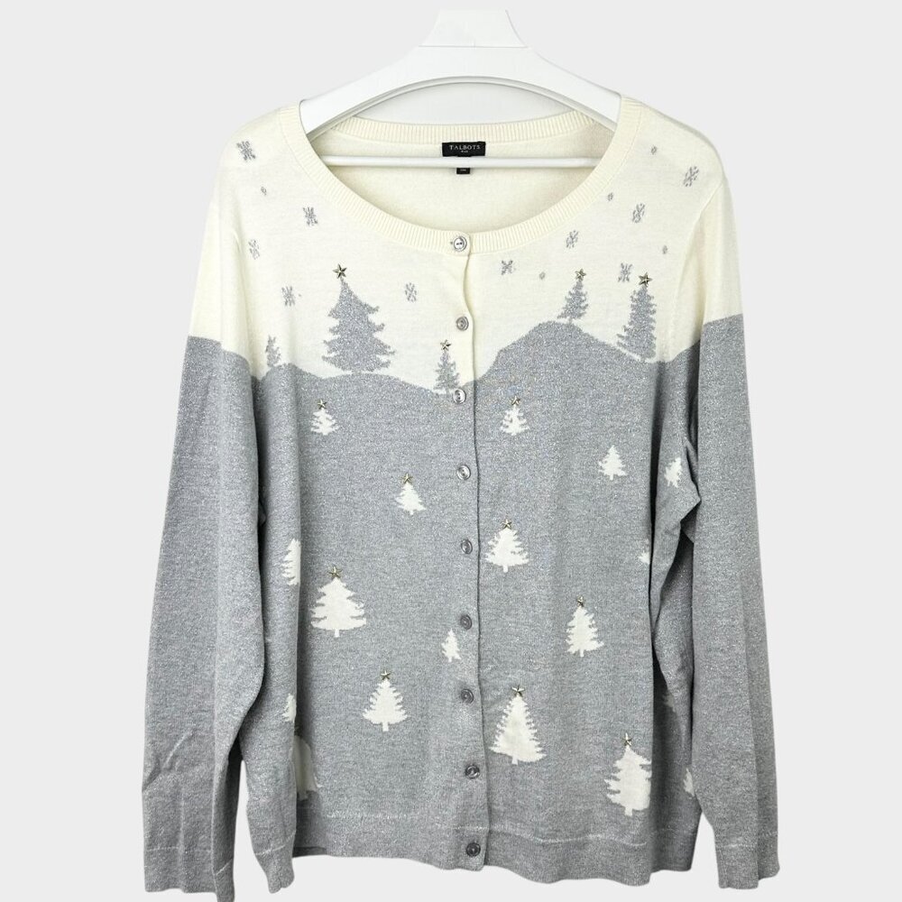 Talbots Cashmere Blend Winter Scene Cardigan